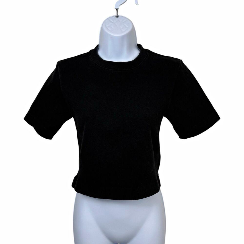 Everlane Top Womens Medium Black Seamless Ribbed Knit Crew Neck Pullover